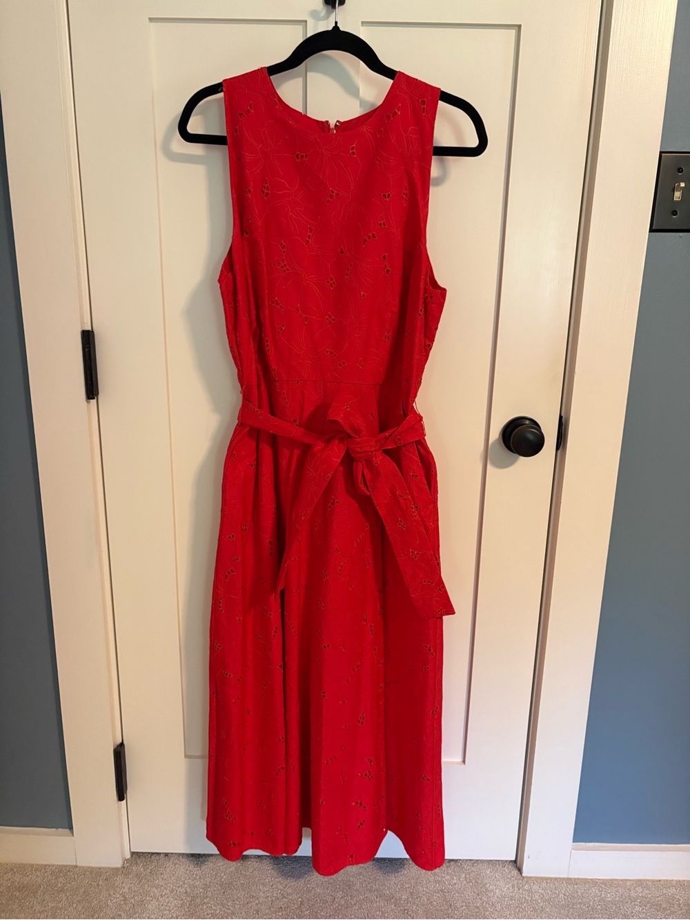 Ann Taylor Red Sleeveless Tie-Waist Midi Dress